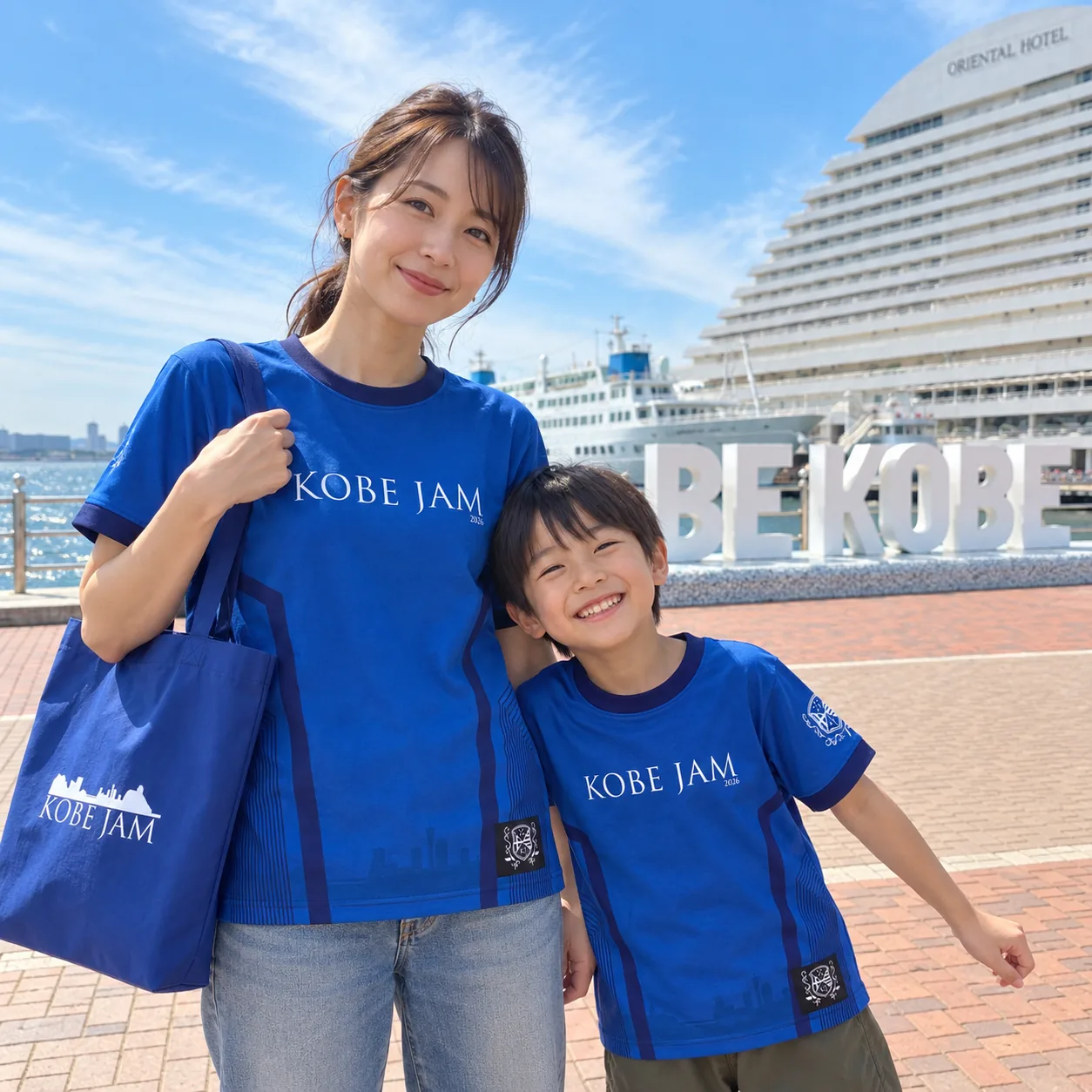 KOBE JAM Tシャツを着た親子